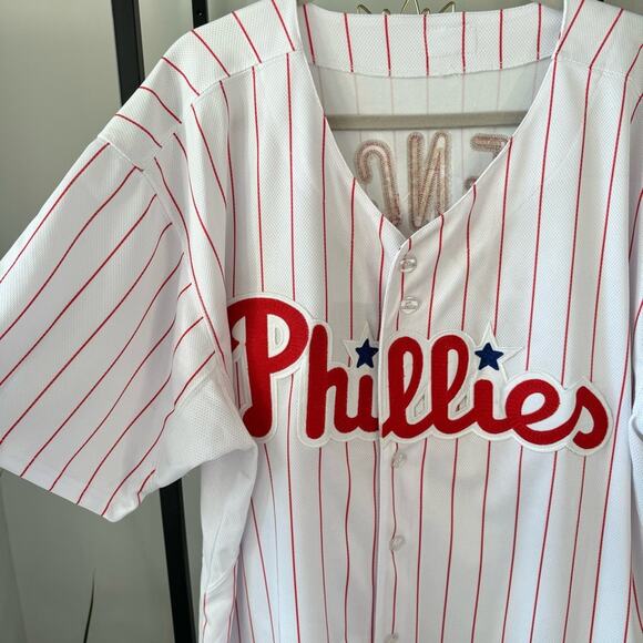 Philadelphia Phillies Hunter Pence #3 White Red Striped Baseball Jersey Size 52 - Picture 2 of 9